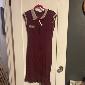 Chic Burgundy and Cream Midi Dress